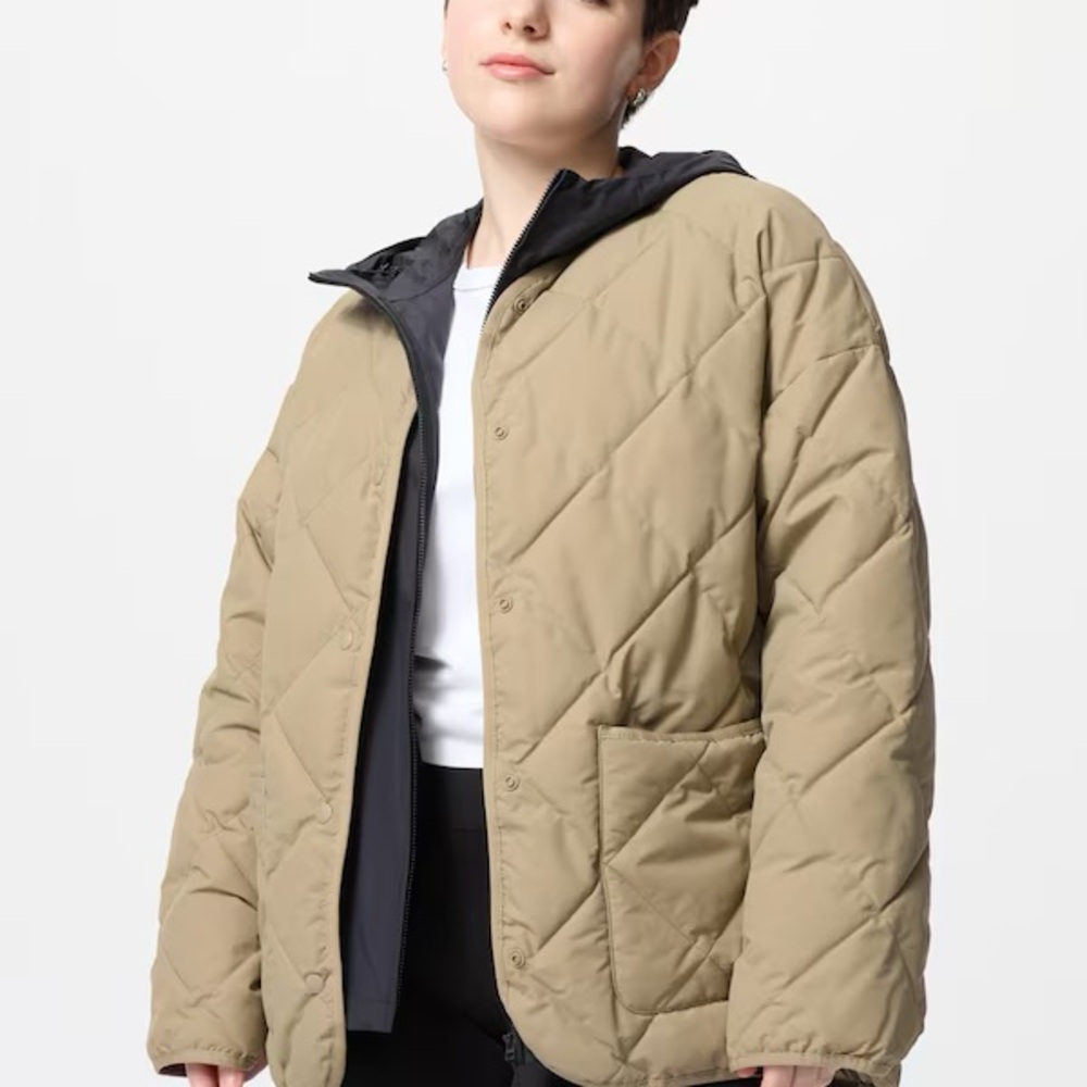 Uniqlo Women's Quilted Jacket - Tan and Black